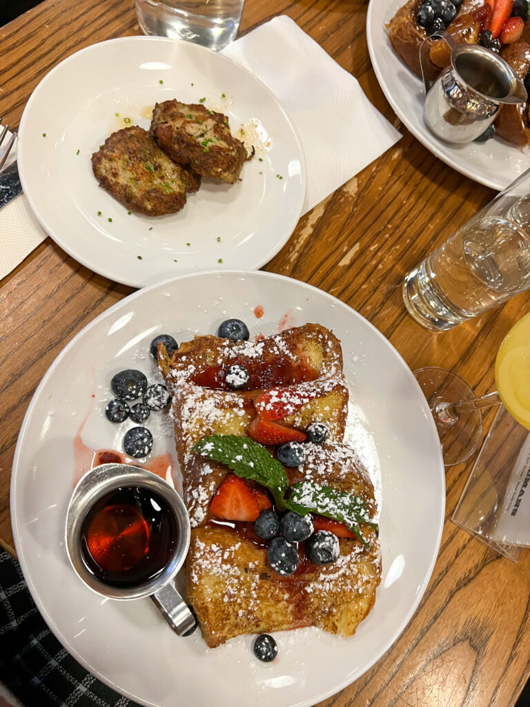 Berry French toast and chicken sausage from Friedman's in NYC