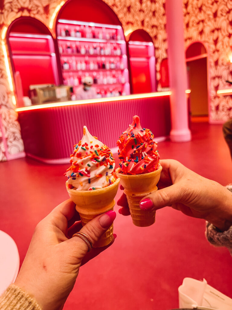 Museum of Ice Cream soft serve Ice Cream cones with sprinkles.