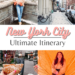 New York City ultimate itinerary graphic with 4 pictures of NYC